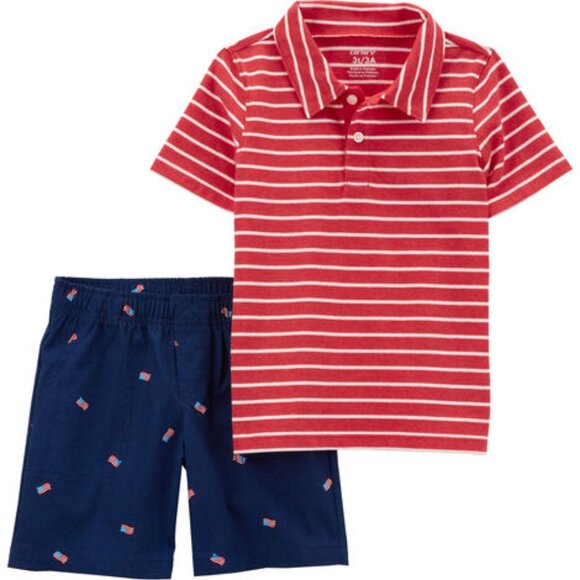 Carters Boys 3T Short Set NWT Polo & Pull on Shorts USA - Picture 1 of 4
